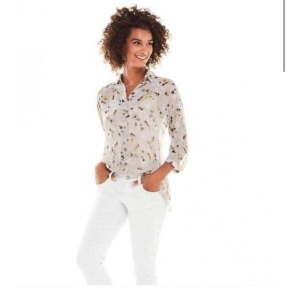 CABI 5204 Sheer Floral ‘Matinee Top’ XS Gray Collared Polyester - Picture 1 of 11